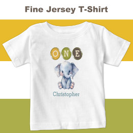 T-shirt Pour Bébé Eléphant 1er anniversaire un avec le nom bleu