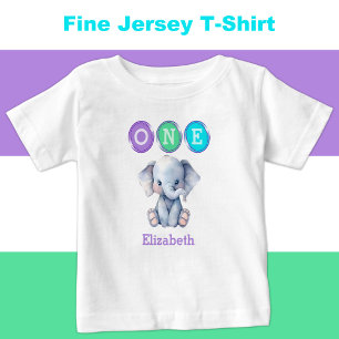 T-shirt Pour Bébé Eléphant 1er anniversaire un avec nom violet