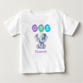 T-shirt Pour Bébé Eléphant 1er anniversaire un avec nom violet (Devant)