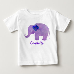 T-shirt Pour Bébé Éléphant aquarelle hibiscus personnalisable