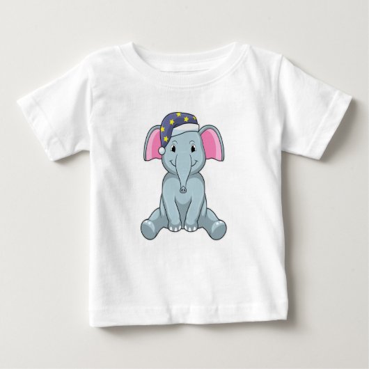 T-shirt Pour Bébé Eléphant au coucher avec casquette de nuit (Devant)