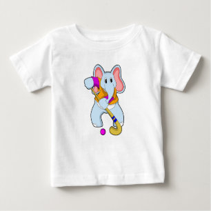 T-shirt Pour Bébé Elephant au hockey avec chauve-souris de hockey
