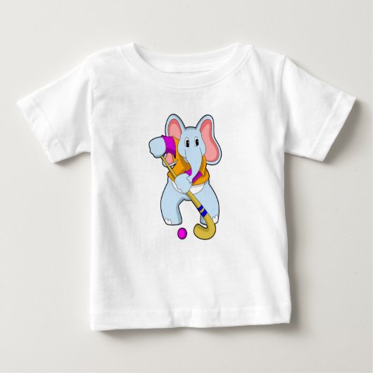 T-shirt Pour Bébé Elephant au hockey avec chauve-souris de hockey (Devant)