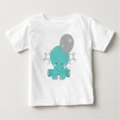 T-shirt Pour Bébé Eléphant Avec Ballons, Eléphant Bleu, Animal migno (Devant)