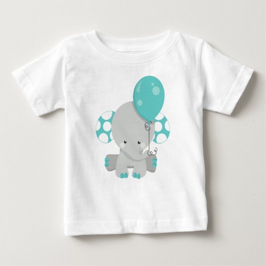 T-shirt Pour Bébé Eléphant Avec Balloon, Eléphant Cute - Gris Bleu (Devant)