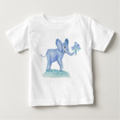T-shirt Pour Bébé Éléphant Bleu à l'Aquarelle Avec Fleurs (Devant)