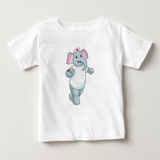 T-shirt Pour Bébé Elephant comme infirmière avec la médecine (Devant)