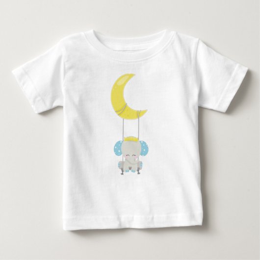T-shirt Pour Bébé Eléphant, Eléphant Sur Une Aile, Couronne, Lune (Devant)