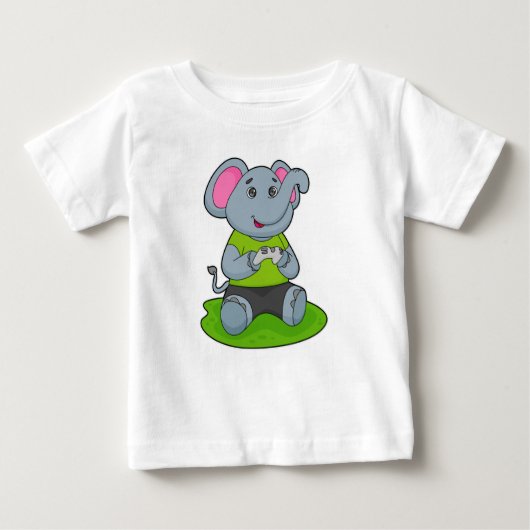 T-shirt Pour Bébé Eléphant en Gamer (Devant)