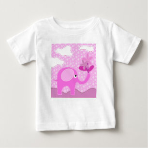 T-shirt Pour Bébé Eléphant et fleurs rose bébé