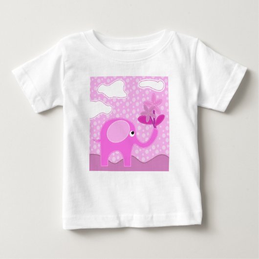 T-shirt Pour Bébé Eléphant et fleurs rose bébé (Devant)