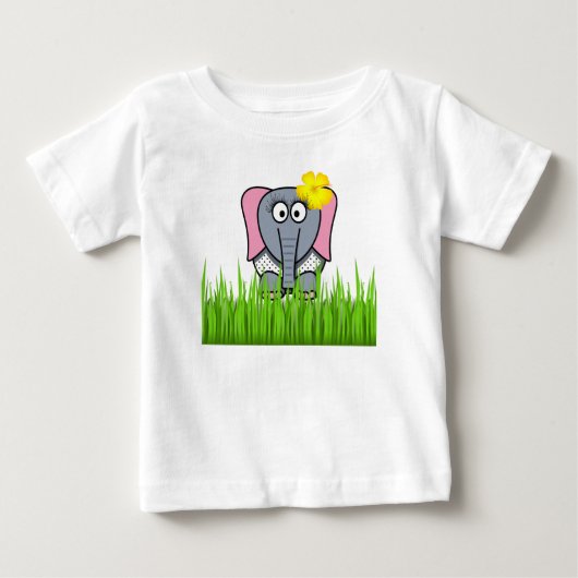 T-shirt Pour Bébé Eléphant Fille Dans L'Herbe (Devant)