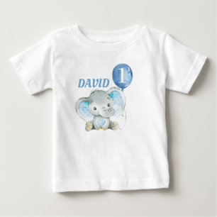 T-shirt Pour Bébé Elephant Jungle Bleu bébé garçon Anniversaire