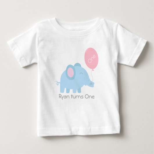 T-shirt Pour Bébé Éléphant mignon de bleus layette avec un ballon (Devant)