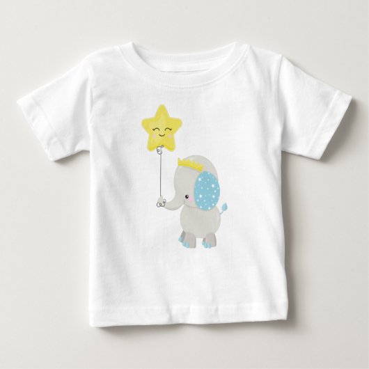 T-shirt Pour Bébé Eléphant mignon, Eléphant Avec Ballons, Couronne, (Devant)