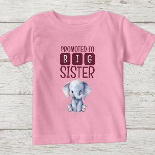 T-shirt Pour Bébé Éléphant mignon grande sœur rose