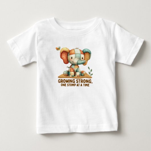 T-shirt Pour Bébé Éléphant Patchwork “Grandir en force” (Devant)