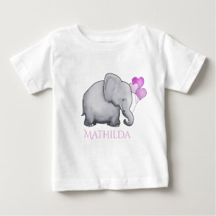 T-shirt Pour Bébé Eléphant rose mignon personnalisé avec ballons