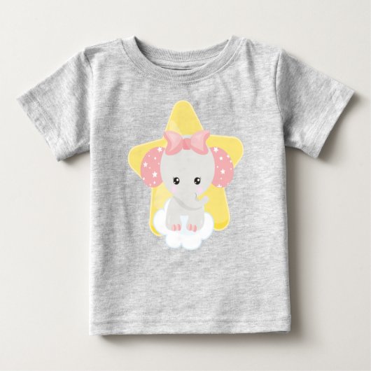 T-shirt Pour Bébé Eléphant Sur Un Nuage, Eléphant Mélange, Étoiles, (Devant)