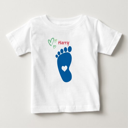 T-shirt Pour Bébé Empreinte bébé bleu - nom de la personnaliser (Devant)