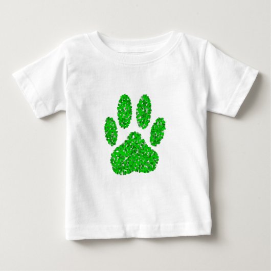 T-shirt Pour Bébé Empreinte de patte de chien de feuillage vert (Devant)