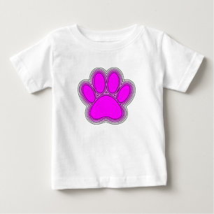 T-shirt Pour Bébé Empreinte de Patte de Chien en Rose avec Contours