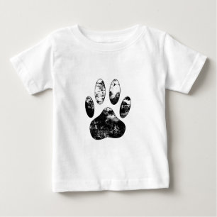 T-shirt Pour Bébé Empreinte de patte de chien gris noir et blanc