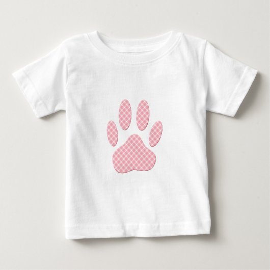 T-shirt Pour Bébé Empreinte de patte Tartan Rose Et Blanc (Devant)