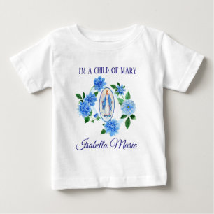 T-shirt Pour Bébé Enfant de la Vierge Marie   Fleurs Dahlia Bleues