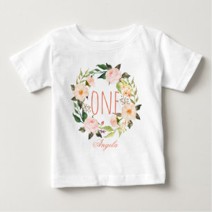 T-shirt Pour Bébé Enfant Fille d'un an Fille fleurie Wreath-2