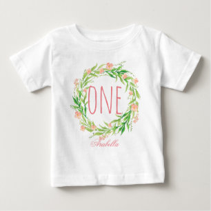 T-shirt Pour Bébé Enfant Fille d'un an Fille fleurie Wreath-6