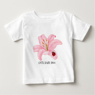 T-shirt Pour Bébé Enfants Cute aquarelle ladybug sur Lys Rose Flower