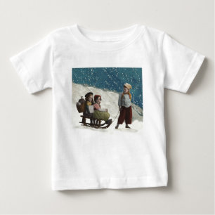 T-shirt Pour Bébé Enfants vintage faisant de la luge Noël Hiver