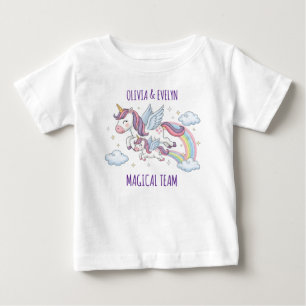 T-shirt Pour Bébé Équipe Magique de Licornes Volantes Sœurs