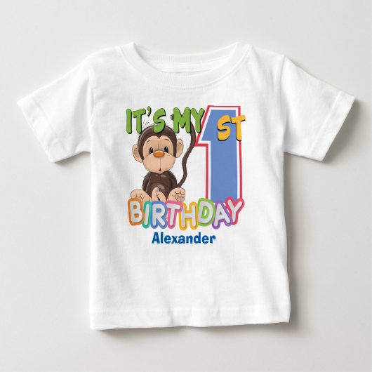 T-shirt Pour Bébé Ęr anniversaire de singe mignon (Devant)