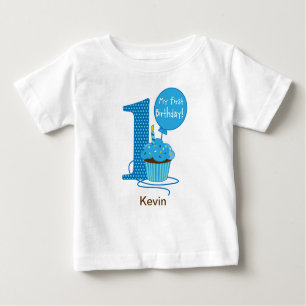 T-shirt Pour Bébé ęr Bleu de petit gâteau d'anniversaire