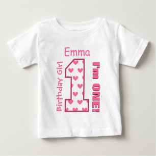 T-shirt Pour Bébé ęr Coeurs de fille d'anniversaire un nom fait sur
