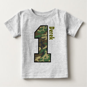 T-shirt Pour Bébé ęr Garçon Camo d'anniversaire un nom fait sur