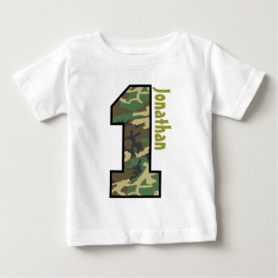 T-shirt Pour Bébé ęr Garçon Camo d'anniversaire un nom fait sur