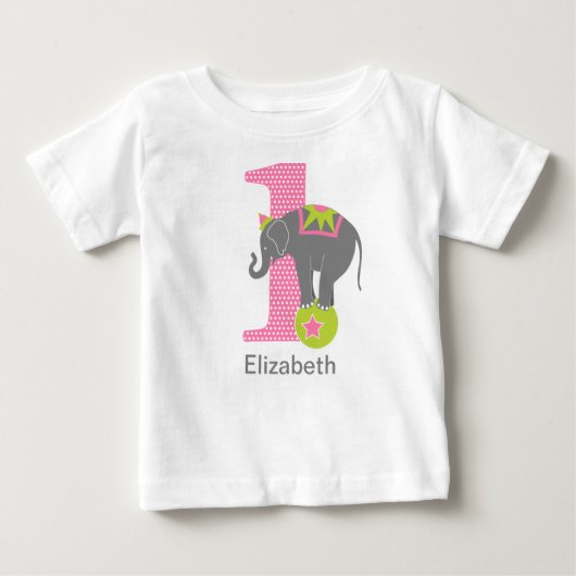 T-shirt Pour Bébé ęr Rose d'éléphant de cirque d'anniversaire (Devant)