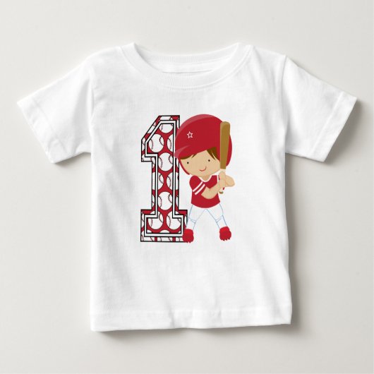 T-shirt Pour Bébé ęr Rouge et blanc de pâte lisse de base-ball (Devant)