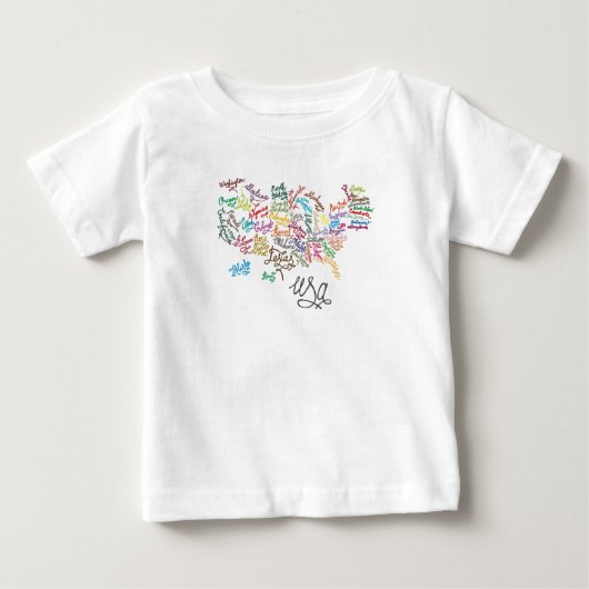 T-shirt Pour Bébé États-Unis d'Amérique Script Text Map (Devant)