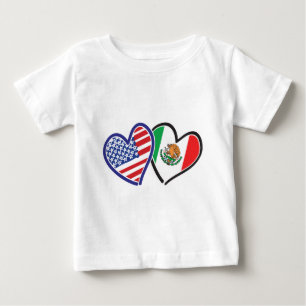 T-shirt Pour Bébé États-Unis et Mexique Coeurs du drapeau patriotiqu