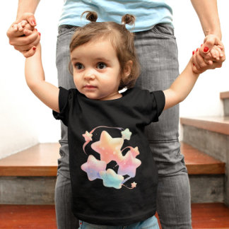 T-shirt Pour Bébé Étoiles Pastel - Étoiles colorées dans un espace o