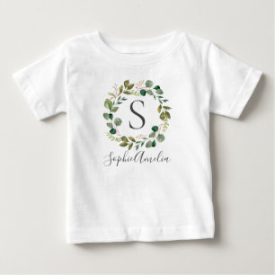 T-shirt Pour Bébé Eucalyptus Lafy Wreath Nom du bébé personnalisé