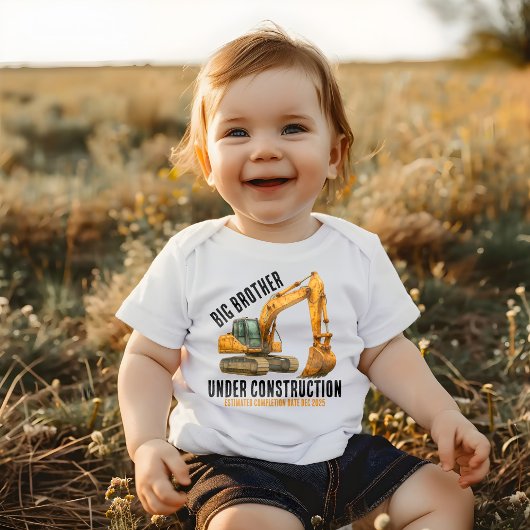 T-shirt Pour Bébé Excavateur Big Brother En Construction Avec Date
