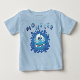 T-shirt Pour Bébé Expressions amusantes Triste Visage Monstre Bleu