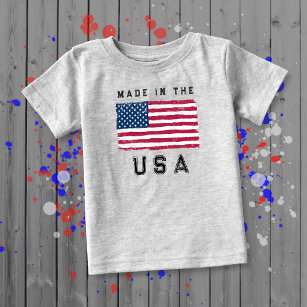 T-shirt Pour Bébé "Fabriqué aux Etats-Unis" (Texte noir) Drapeau amé