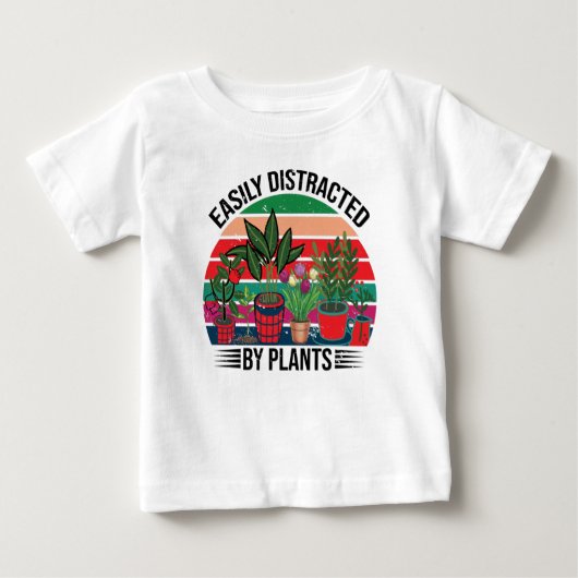 T-shirt Pour Bébé Facilement Distrait Par Le Jardinage Plante (Devant)