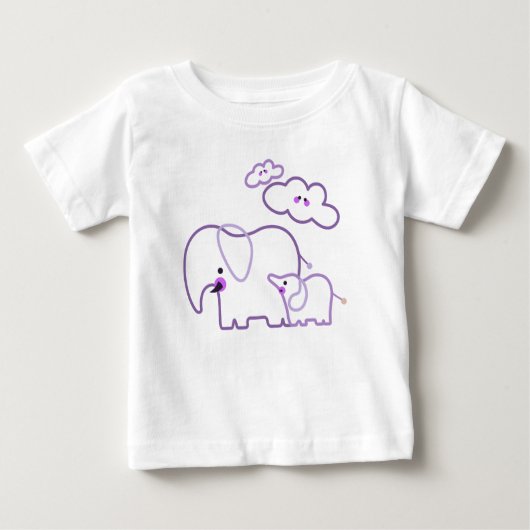 T-shirt Pour Bébé Famille d'éléphants avec des nuages violets (Devant)